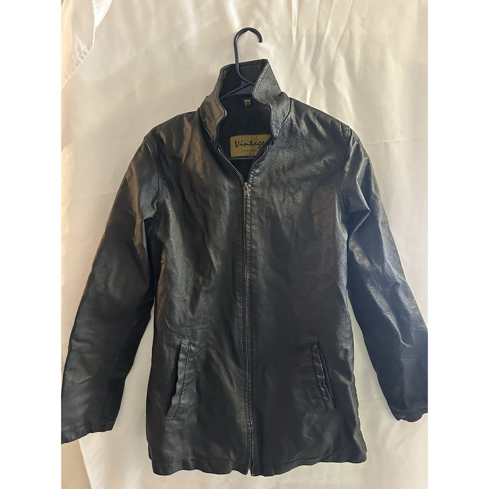 Vintage Leather Brand Black Genuine Leather Zip-Up Jacket Men's - Medium RARE